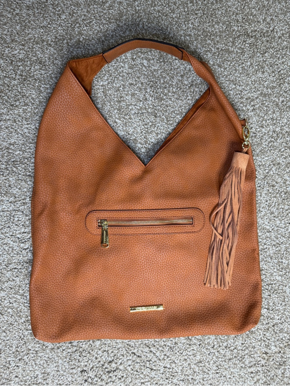 Steve Madden Large Hobo Bag Brown Faux Leather Shoulder Purse with Gold Hardware